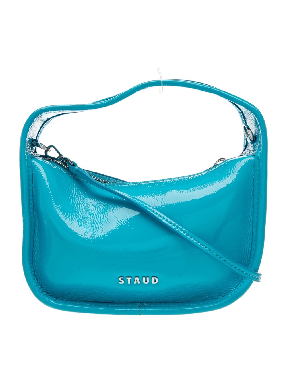 STAUD vibrant Pacific blue Venice Patent Leather Top Handle Crossbody Bag